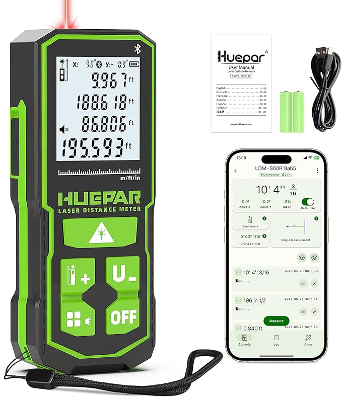 Huepar Laser Distance Measure 200Ft. Digital Rechargeable Laser Measuring Tool by Huepar