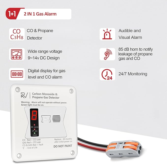 RV Carbon Monoxide and Propane Detector, 2 in 1 Dual CO/LP Gas Alarm, Replace - Image 4