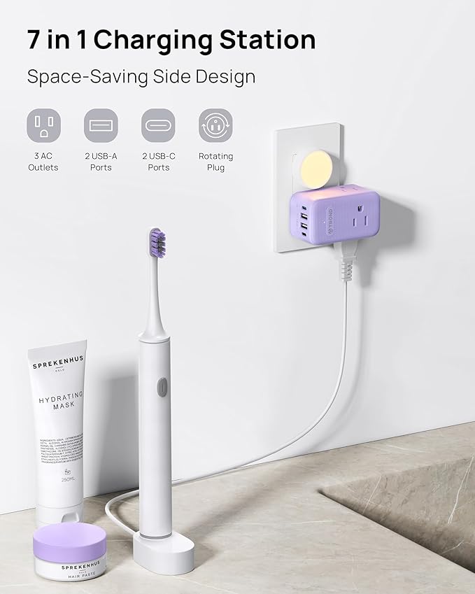 TROND Multi Plug Wall Outlet, 3 AC Outlet Extender - Image 2