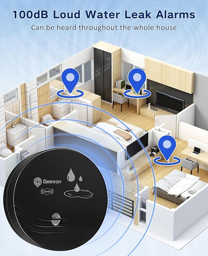 Geevon 2 Pack Water Leak Detectors, 100dB Water Sensor Alarms Flood Detector - Image 2