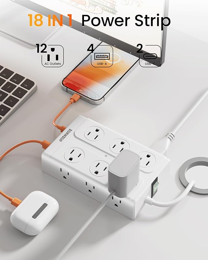Zoxwzop Surge Protector Power Strip – 10FT Extension Cord - Image 2