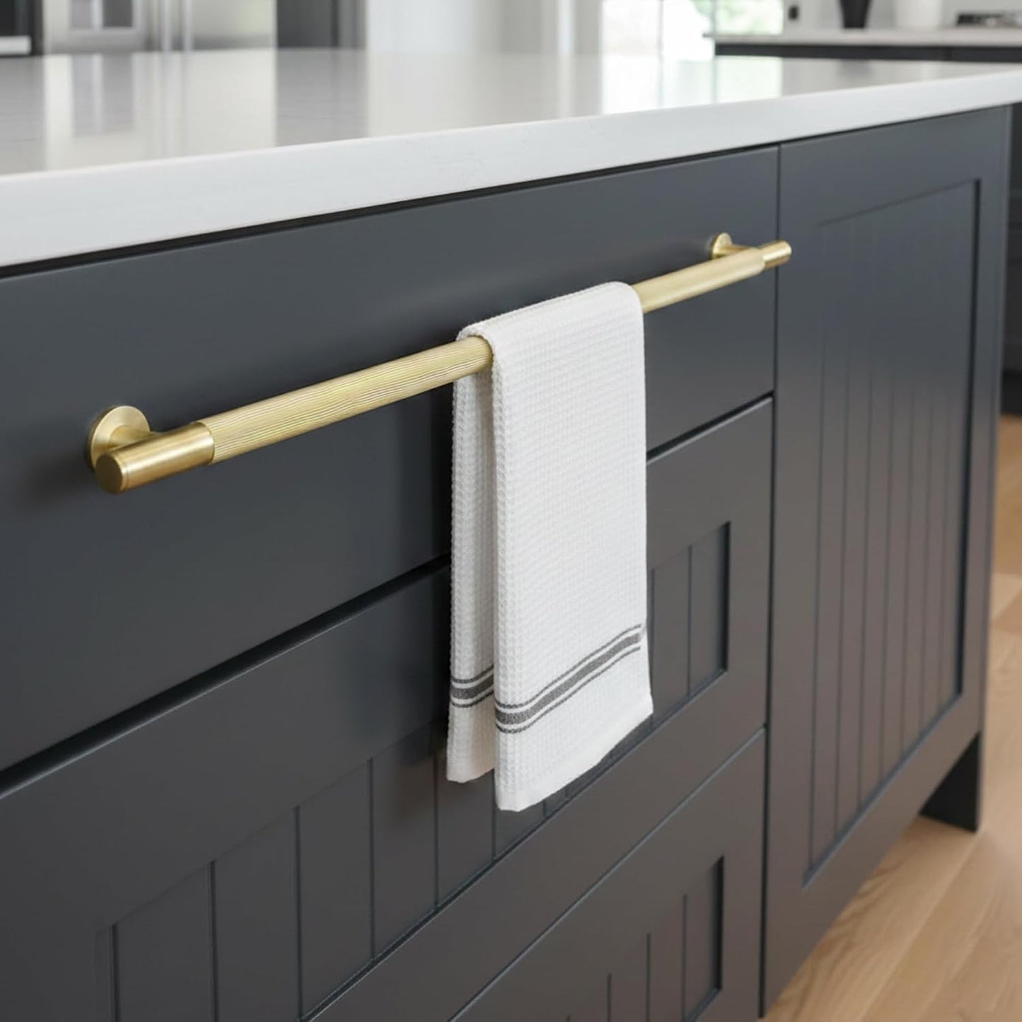 QOGRISUN Solid Brass Appliance Pull 18 Inch, Glod Long Cabinet Handles | Solid Brass, Grooved Texture, Fridge Handle, Refrigerator Pull, Appliance Handle, Heavy Duty, Brushed Brass Finish