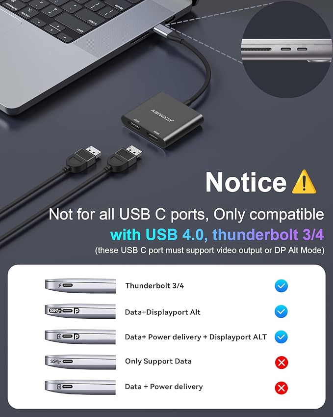 USB C to Dual HDMI Adapter 4K@60Hz, HDMI Splitter - Image 2