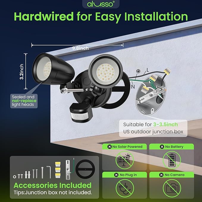 ALUSSO Motion Sensor Outdoor Lights Metal Heads, 30W Flood Lights Outdoor 3600LM - Image 2