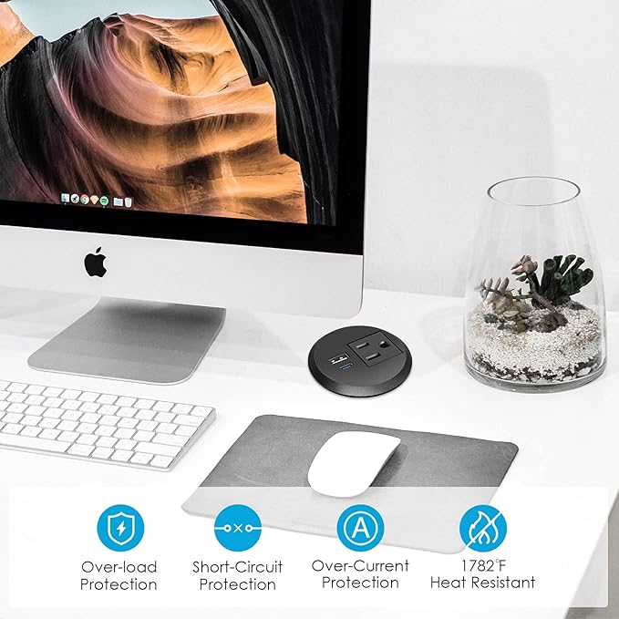 Desktop Power Grommet, 2 inch, USB C PD 20W Fast Charging Station, Desk Hole - Image 5