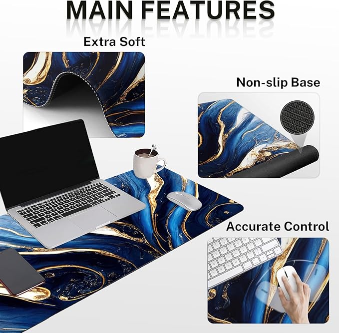 Britimes Blue and Gold Marble Keyboard Mouse Pad Set 4in1 Large - Image 3