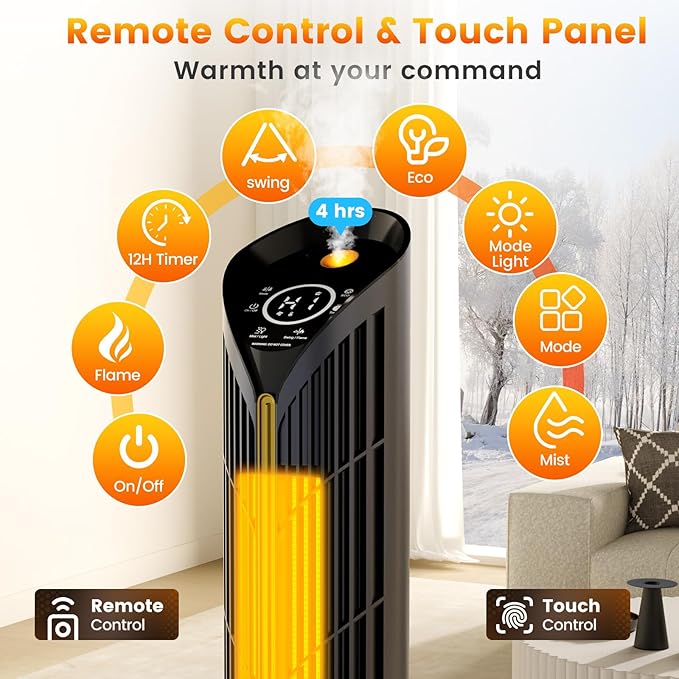 Auertech 28" Space Heater with Humidifier & LED Lights, 3 in 1 Electric Space - Image 2
