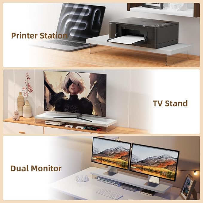 SSWOOD Monitor Stand Riser, Wood & Acrylic Computer Monitor Stand Desk Desktop - Image 7