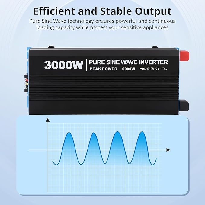 3000W Pure Sine Wave Inverter 1 USB Port 5v/2.1a, LCD Display&Remote Controller - Image 5