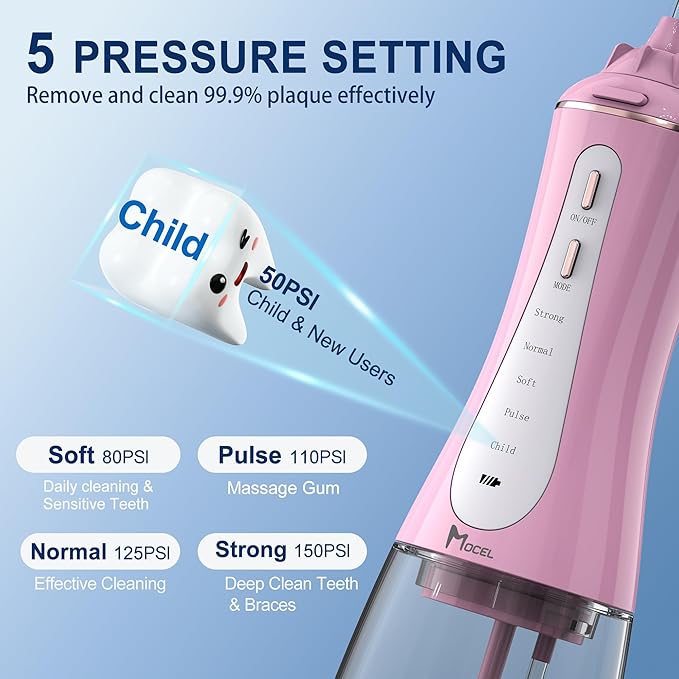 MOCEL Water Dental Flosser for Teeth - 350ML Large Tank 5 Modes & 6 Tips - Image 2