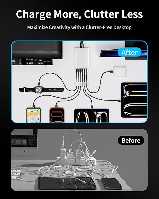 USB C Fast Charger, 105W GaN 6-Port Desktop USB Charging Station Hub, USB C - Image 7