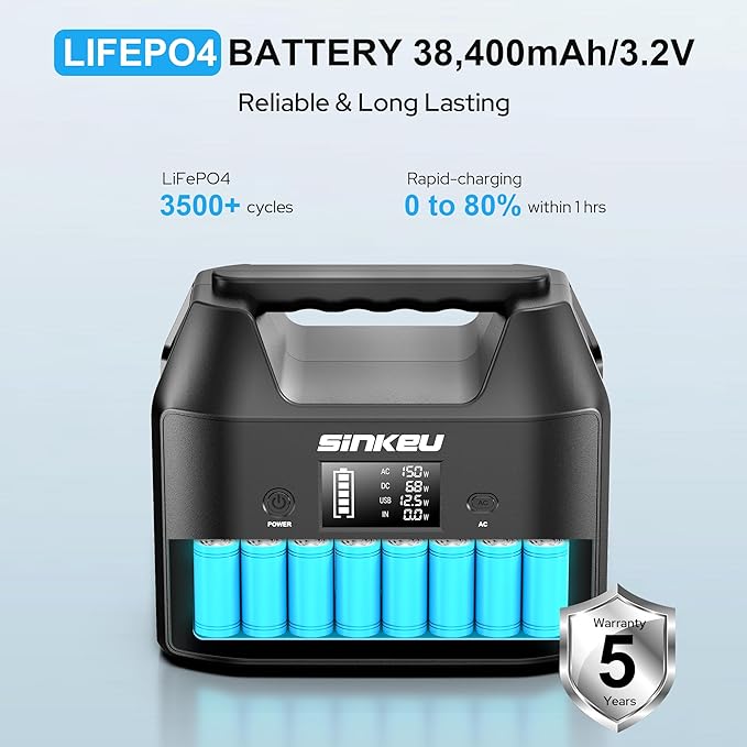 SinKeu Portable Power Station 122.8Wh, LiFePO4 Battery Solar Generator - Image 3