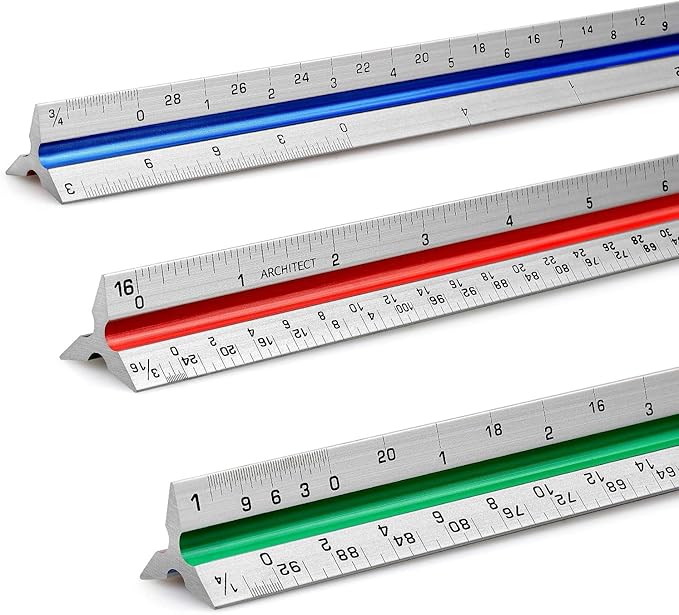 12" Architectural Scale Ruler Aluminum Architect Scale Triangular Scale Ruler by Tamaki