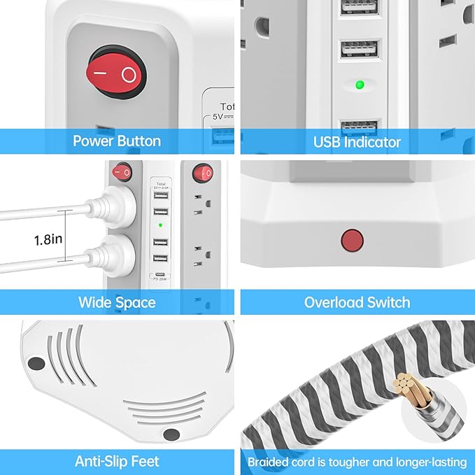 Power Strip Tower Surge Protector - Image 6