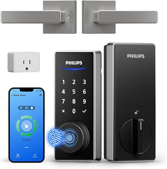 Philips WiFi Smart Lock with Handle, Fingerprint Keyless Entry Door Lock with by Philips