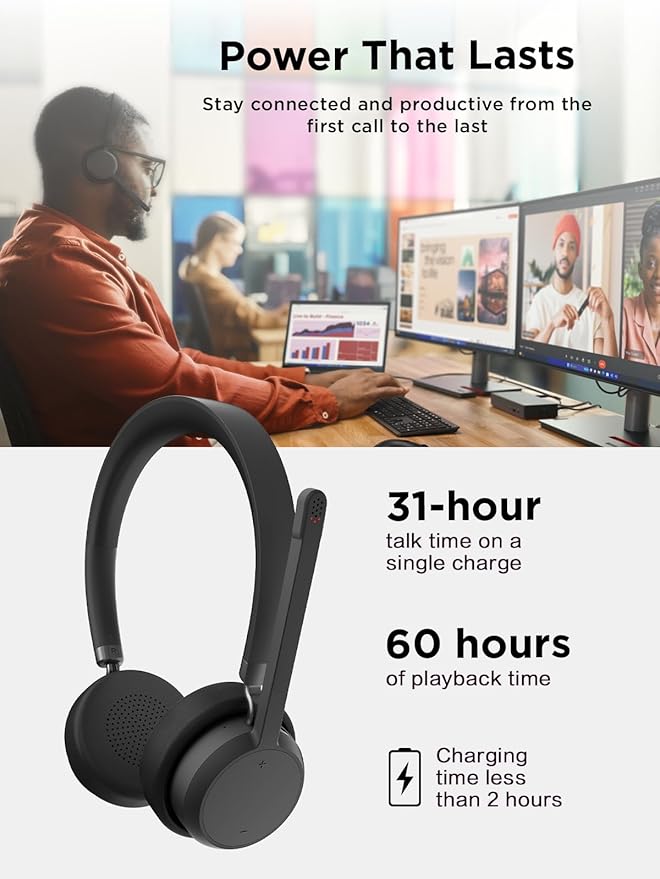 Lenovo Wireless Stereo Headset, Noise Cancelling Mic, 31-Hour Talk & 60-Hour - Image 8