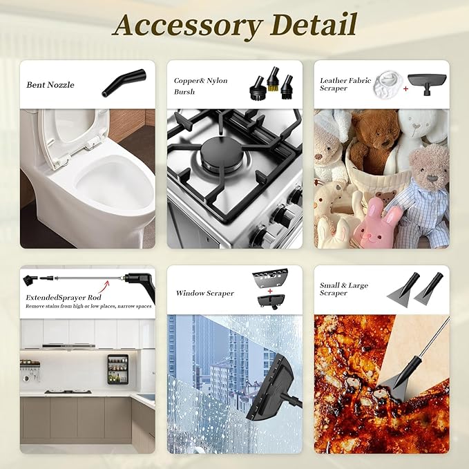 Steam Cleaner, 15s Heat-Up, 1.6L Tank, 3-Level Adjustable Handle, 2500W Steamer - Image 6