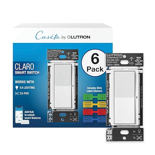 Lutron Claro Smart Switch for Caseta Lighting, for LED Lights, 5 Amp, by Lutron