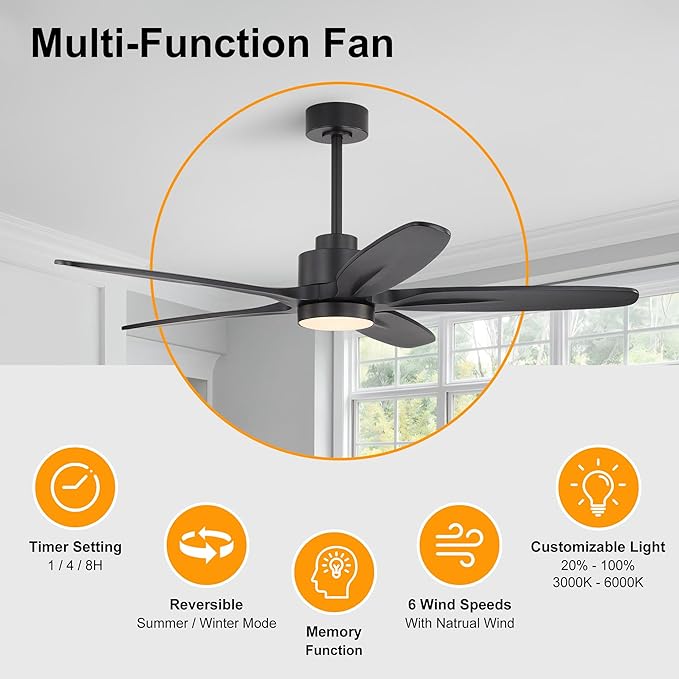 WINGBO 54" Ceiling Fan with Light - Image 2