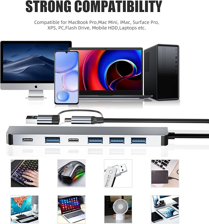 PANPEO Aluminum 7 in 1 USB C & USB Hub - Image 7