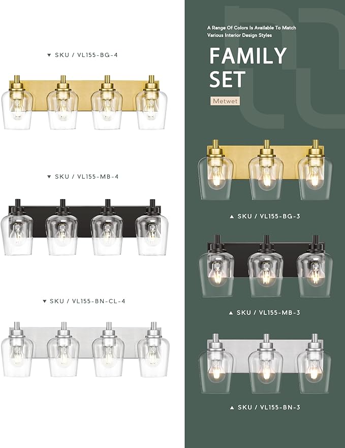 METWET Bathroom Light Fixtures, 3-Light Modern Vanity Light - Image 7