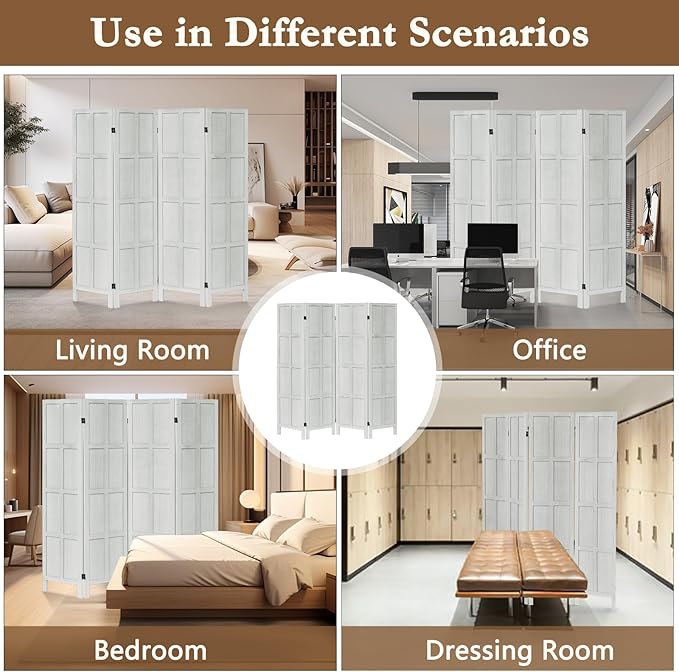 ALeesing 4 Panel Room Divider, 5.6Ft Wood Room Dividers and Folding Privacy - Image 6