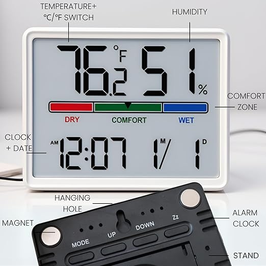 Luzsco Digital Hygrometer Indoor Thermometer, Clock - Image 3