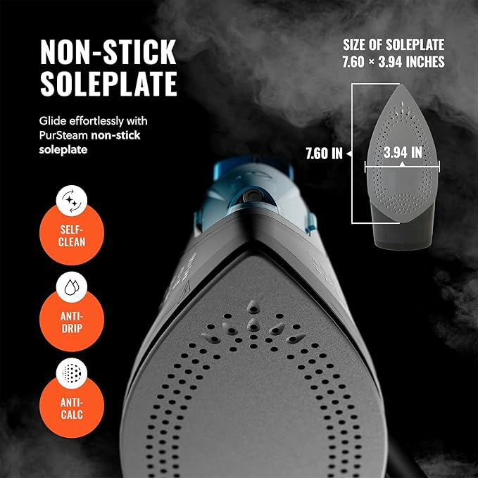 PurSteam Professional 1250W Steam Iron | Powerful Steamer - Image 3