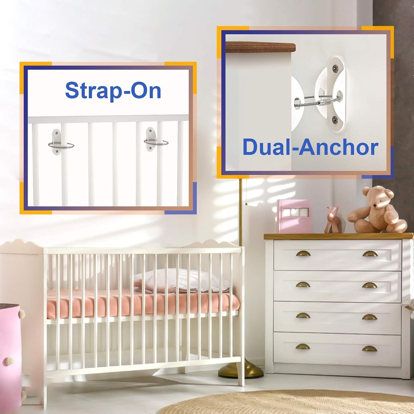 4our Kiddies Furniture Anchors (10 Pack), Furniture Straps for Baby Proofing, Secure 400 Pound Furniture to Wall Prevent Falling, Anti Tip Earthquake Straps for Child Safety (White)