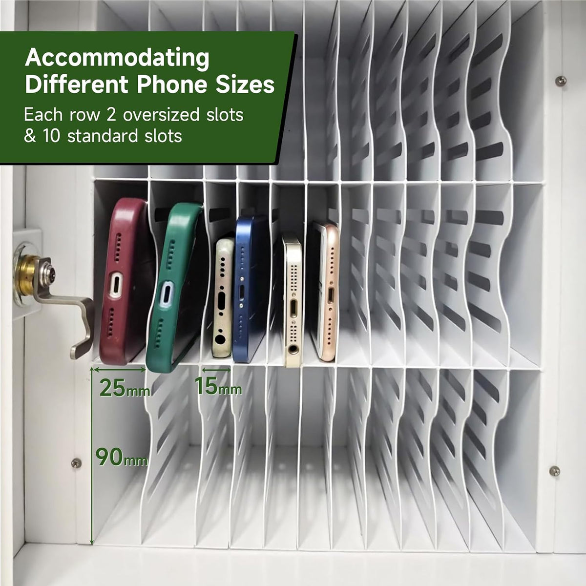 36 slots cell phone locker with smart lock, side view