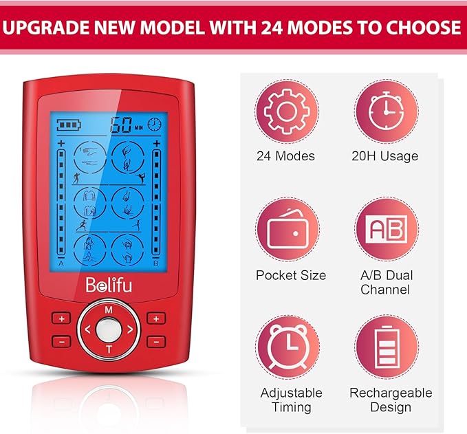 Belifu Dual Channel TENS EMS Unit 24 Modes Muscle Stimulator - Image 4