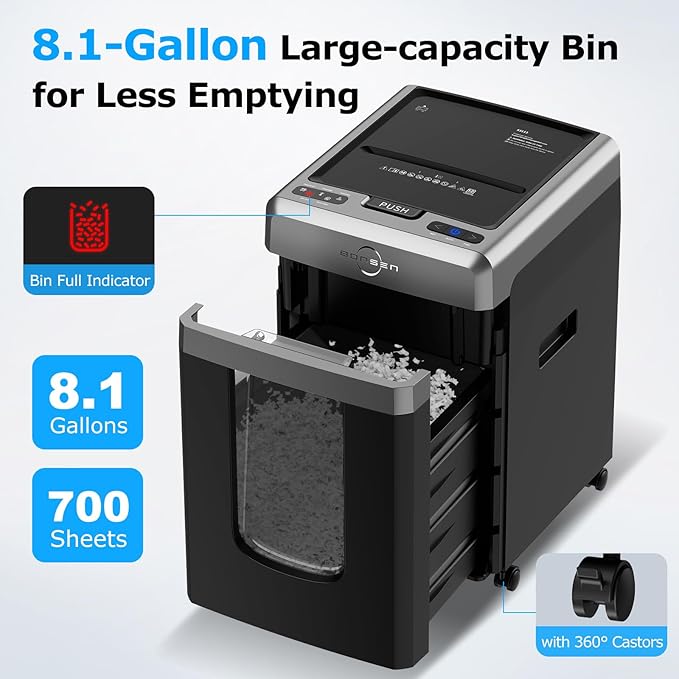 BONSEN 300-Sheet Auto Feed Paper Shredder, 60 Minutes Non-Stop Commercial Grade - Image 7