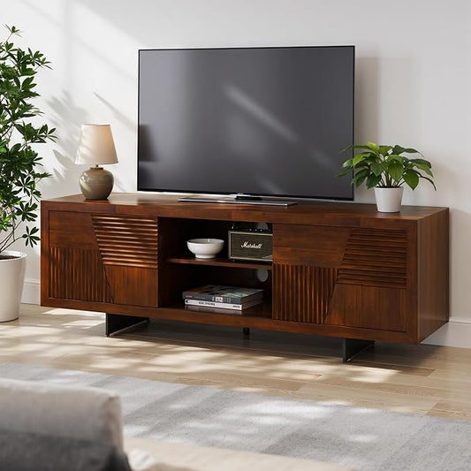 Trapeze TV Stand for Living Room – Wooden Media Console by Bme
