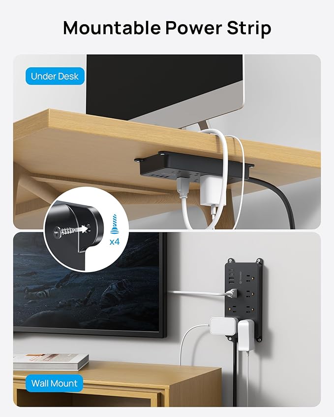 TROND Power Strip Surge Protector, 7 Widely-Spaced Outlets, 2 USB-A & 2 USB-C - Image 6