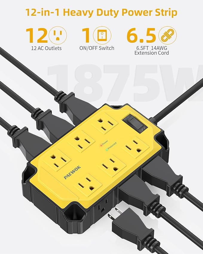 Heavy Duty Power Strip15 Amps/1200 Joules, 12 Outlets Industrial Magnetic Surge - Image 2
