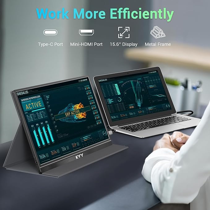 KYY Portable Monitor 15.6'' FHD 1080P USB C HDMI Gaming Monitor Ultra-Slim IPS - Image 6
