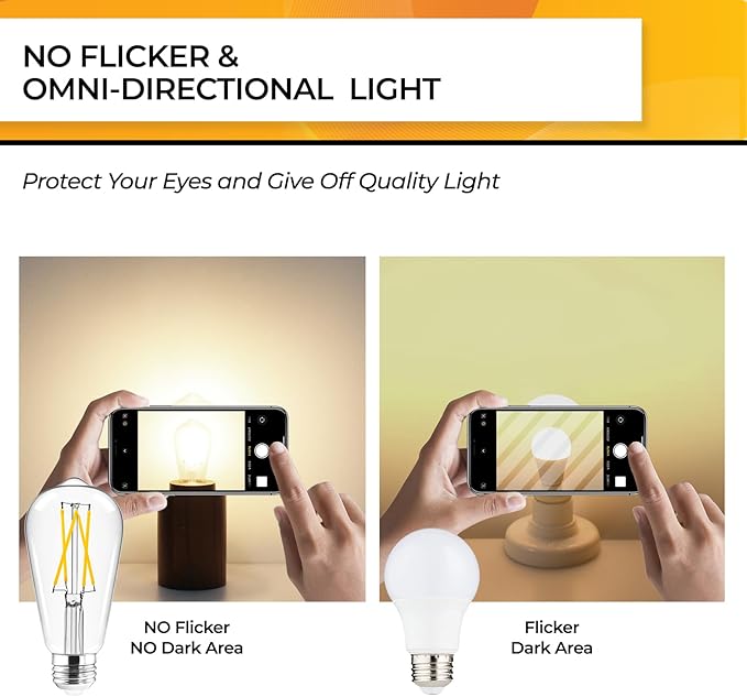 Hizashi LED Edison Bulbs, Equivalent 60W, Dimmable E26 LED Bulb, 3000K Soft - Image 3