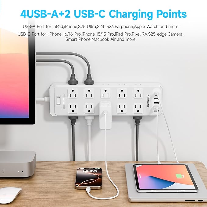 Solidock Power Strip Surge Protector Flat Plug - Image 3