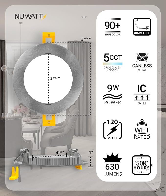 NUWATT 12 Pack, 4 Inch Ultra-Thin Recessed LED Lights Brushed Nickel, 5CCT - Image 2
