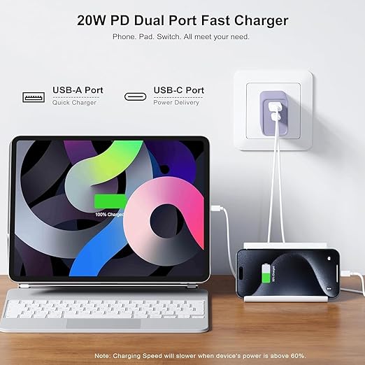 iPhone 16/15 Charger, USB C Dual Port QC + PD Wall Charger Block - Image 4