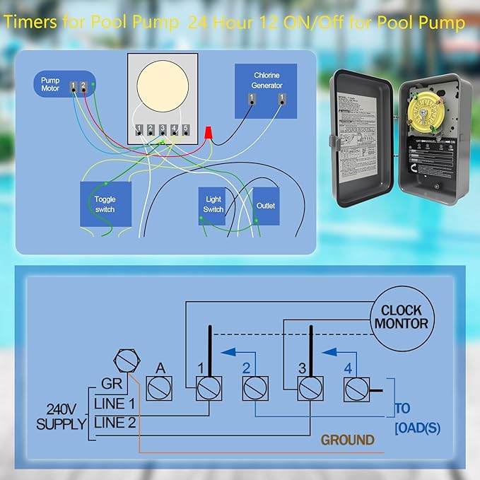 T101R Mechanical Timer Switch, 208–277 VAC 40 Amp, Pool Pump Switch, 24 Hour 12 - Image 5