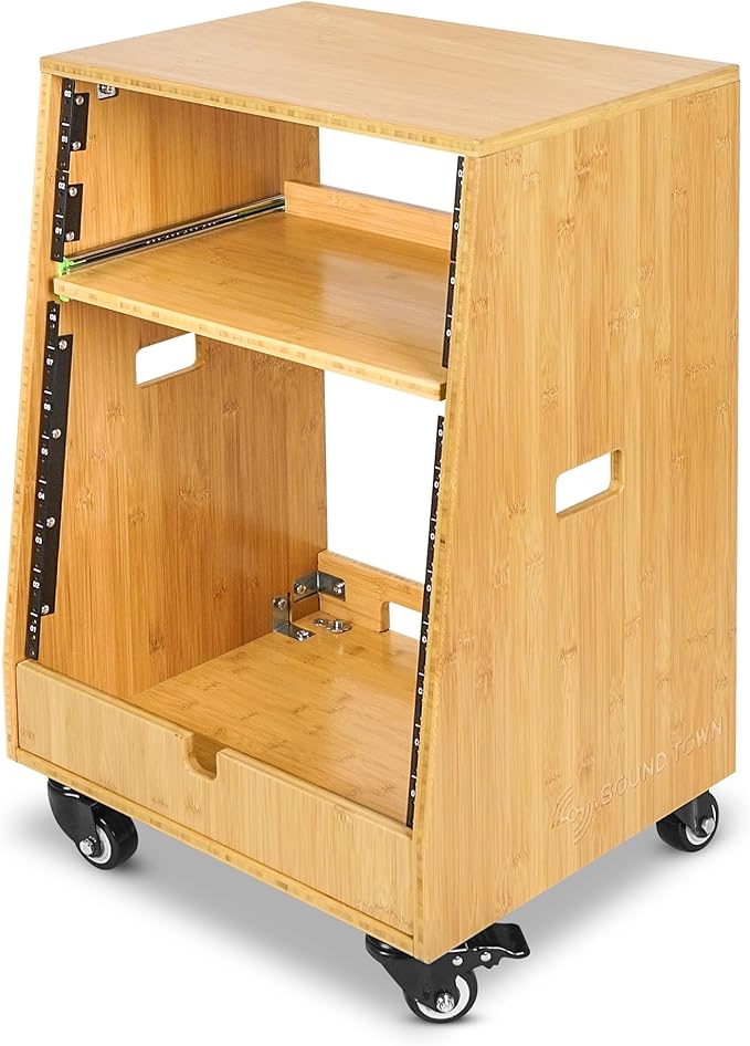 Sound Town DIY Solid Carbonized Bamboo Slanted 12U Studio Rack, - Image 3