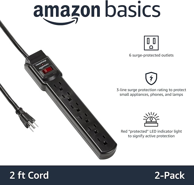 Amazon Basics Surge Protector Power Strip, 6-Outlet - Image 2