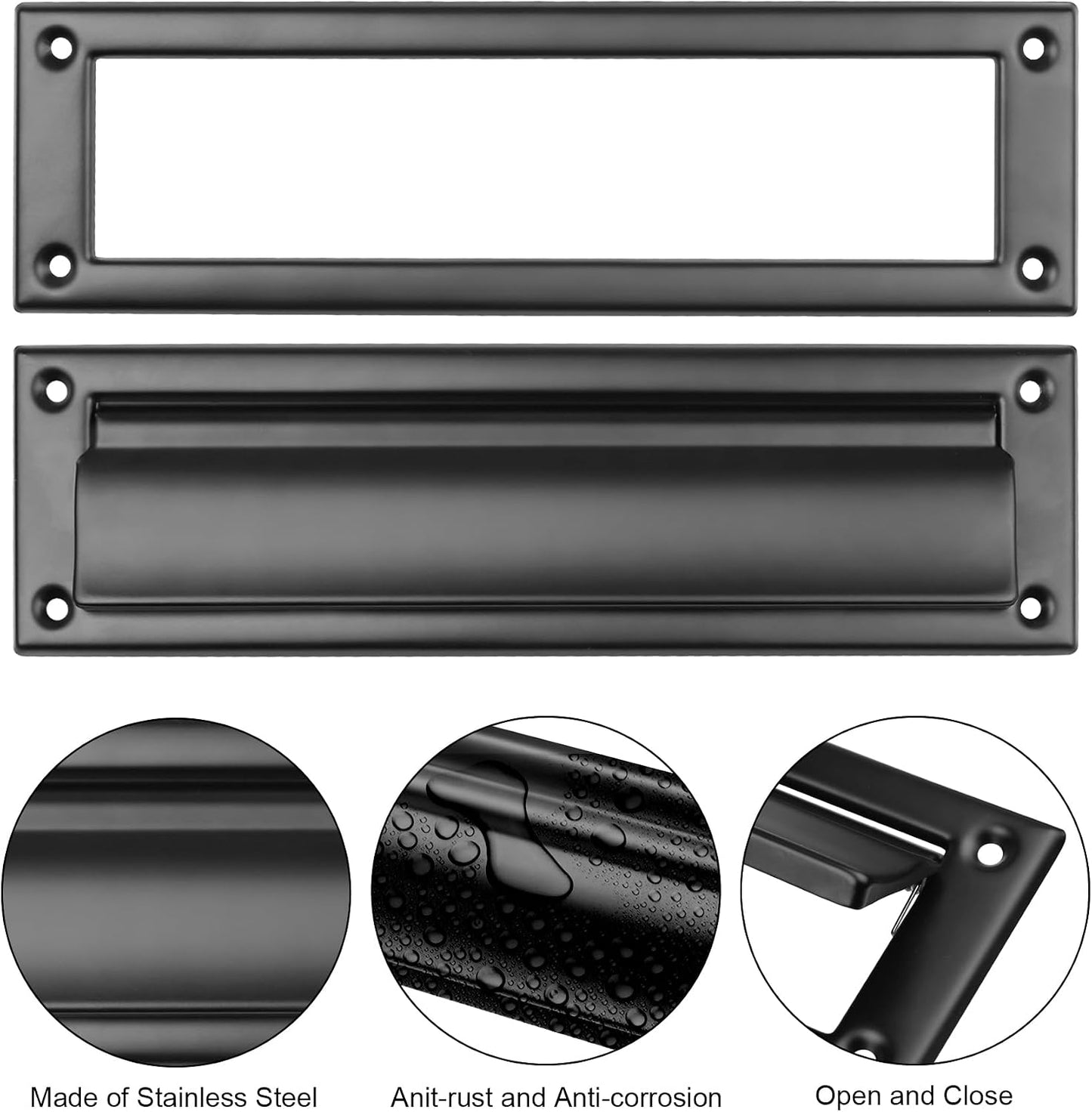 1 Pack 13inch Mail Slot, Stainless Steel Mail Slot Cover for Front Door to Keep Mails Intact, Black