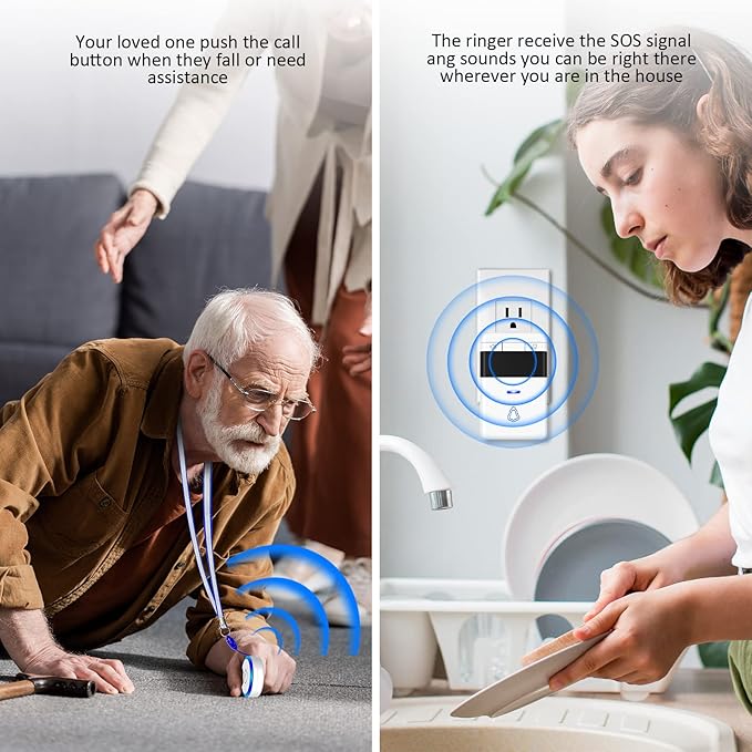 3 Pack Wireless Caregiver Pager Panic SOS Call Button - Image 2