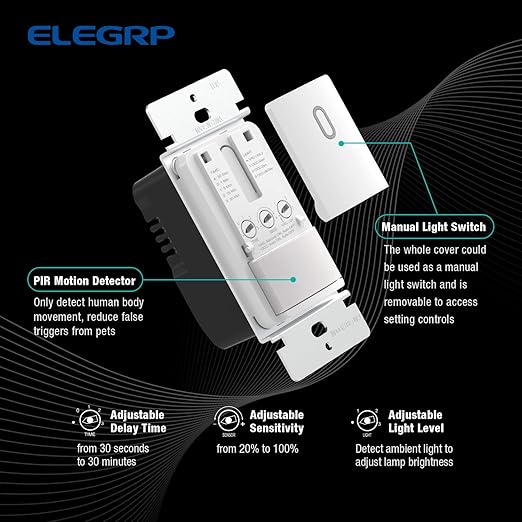 ELEGRP Single Pole Occupancy Motion Sensor Light Switch, Need Grounding Wire No - Image 2