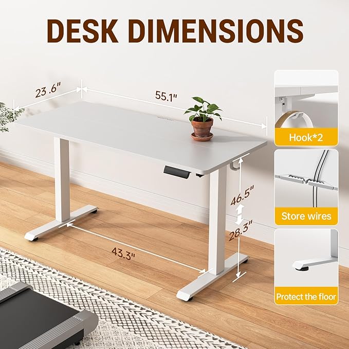 Veken 55 Inch Large Electric Standing Desk, Sit to Stand Up, Heights Adjustable - Image 3