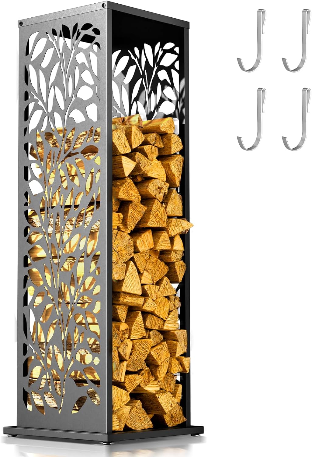 4ft firewood rack with leaf pattern, fire wood, main product view
