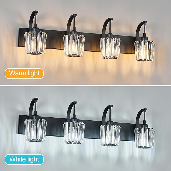 FDPBY Modern Bathroom Vanity Light, 4-Light Black Wall Sconce - Image 5