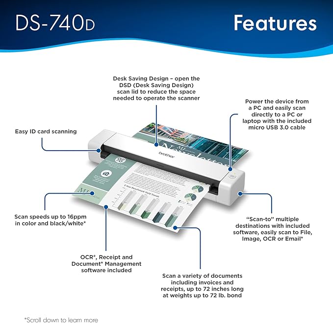 Brother DS-740D Duplex Compact Mobile Document Scanner - Image 3
